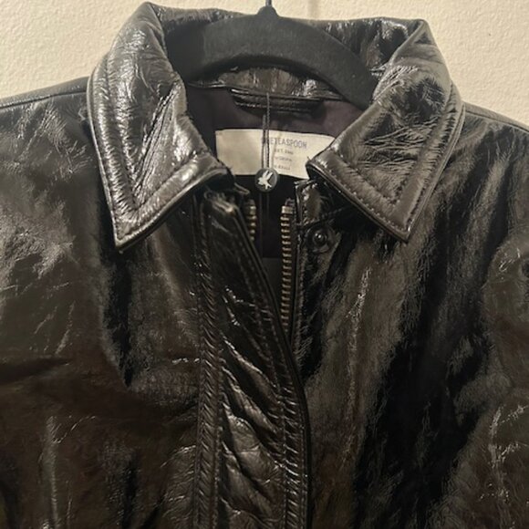 One Teaspoon Rich BLACK OUT Patent Leather Lined Zip Shimmer Short JACKET NWT - Picture 5 of 16